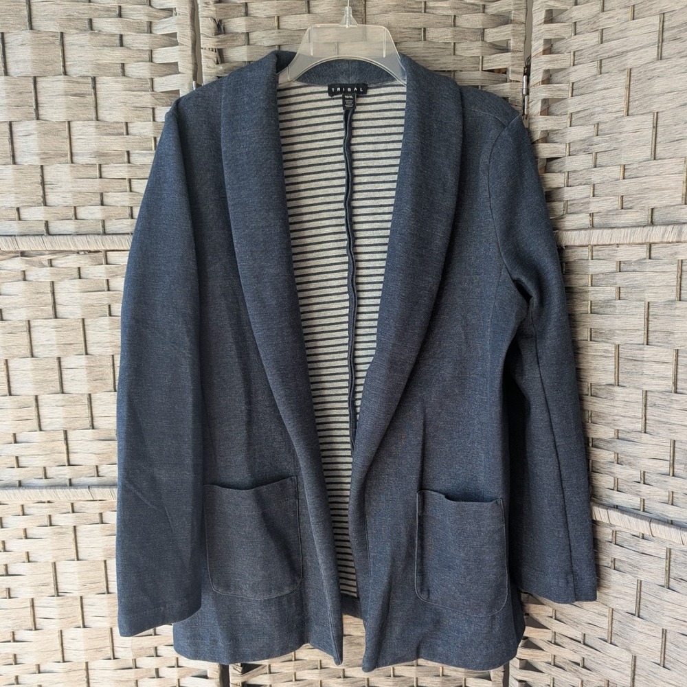 Tribal Dark Gray Shawl Collar Blazer